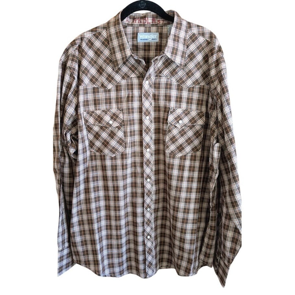 Vintage Wrangler Wrancher Shirt Men XL Pearl Snap Plaid Yoke Western Rodeo Ranch